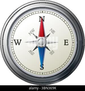 Detaillierte Vektorillustration eines Kompasses mit metallischen Elementen und leuchtenden Farben, die Kardinalrichtungen und präzises Design hervorheben Stock Vektor