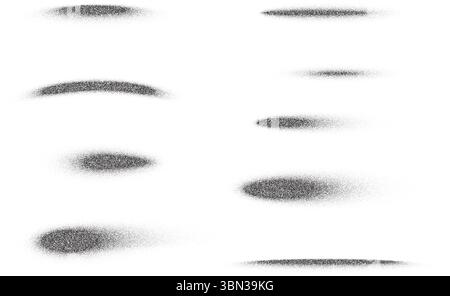 Körnige Verlaufsschatten. Gepunktete Kreisformen mit lautem Sprayeffekt, isoliert auf weißem Hintergrund. Abstrakte Vektorpinselstriche mit Stufelverblendung Stock Vektor