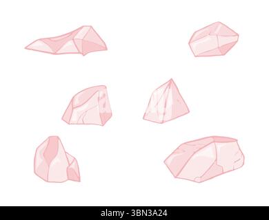 Set aus rosafarbenen Salzkristallen in verschiedenen Formen und Größen Stock Vektor