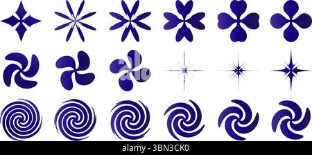 Set aus abstrakten geometrischen Formen wirbelt Schneeflocken-Logo-Symbole isolierte weiße Hintergründe für Webdesign, Benutzeroberflächen-Apps, Banner-Poster-Element Stock Vektor