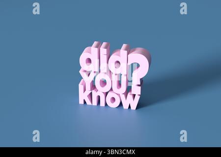 Pinkfarbene 3D-Buchstaben mit Fragezeichen, die den Satz bilden, wussten Sie schon auf blauem Hintergrund? Wissens-, Informations- und faq-Konzept. 3D-Rendering. Stockfoto