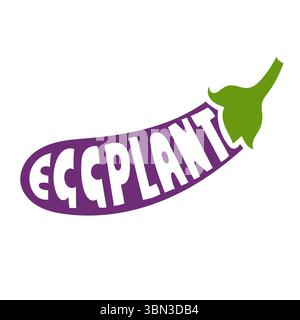 Vektorillustration einer Aubergine mit handgezeichnetem Schriftzug in die Form integriert. Einfache und saubere violette Gemüsekontur auf weißem Hintergrund. Perfekt für gesunde Lebensmittel Design und Dekoration. Stock Vektor