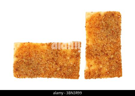 Es ist gebratenes Brot mit getrocknetem Schweinefleisch, isoliert auf weiß. Stockfoto