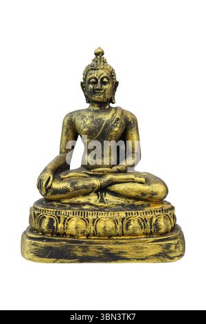 Es ist ein antik goldenes buddha-Bild, isoliert auf weiß. Stockfoto