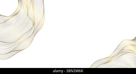 Vektor goldene Linie Wellenrahmen, Kurve Premium Kunsthintergrund. Luxuriöses Meeresbanner, könnte Hintergrund sein, moderne Textur. Elegante organische Glitzer-Elemente. Stock Vektor