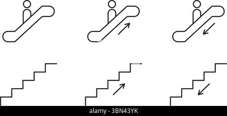 Symbole Für Rolltreppe Und Treppenrichtung Eingestellt. Symbole Für Navigation Und Barrierefreiheit Nach Oben Und Unten. Modellstruktur Der Gebäudeinfrastruktur Stock Vektor