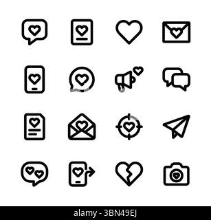 Outline Simple Love and Heart Symbol Communication Icon Set Kollektion Stock Vektor