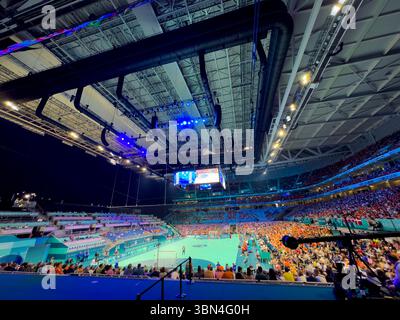Frankreich, Nord, Lille. Das große Stadion Stade Pierre Mauroy befindet sich in Villeneuve-d'Ascq. (Architekt Pierre Ferret). Olympische Spiele 2024 In Paris. Stockfoto