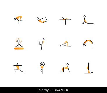 Yoga-Posen – Set mit Symbolen im Liniendesign Stock Vektor