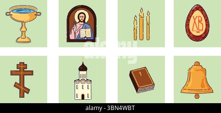 Eine Sammlung, die der Erforschung verschiedener religiöser Symbole und Artefakte gewidmet ist Stock Vektor