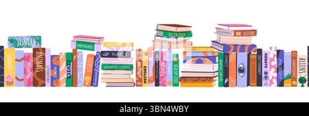 Nahtloser Rand mit Stapeln verschiedener Bücher. Stock Vektor