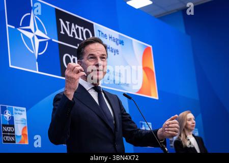 DEN HAAG, NIEDERLANDE - 25. Juni 2025 - NATO-Generalsekretär Mark Rutte sprach zu Beginn des Haager NATO-Gipfels 2025 in den Haag Stockfoto