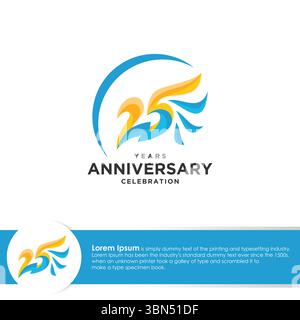 Feier 25 Jahre Jubiläum Logotype Design flache Stil Vorlage Hintergrund. Vektorabbildung Stock Vektor