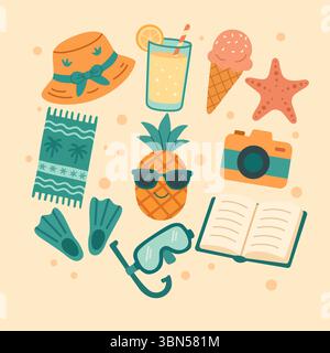 Symbolsatz Für Sommerferien. Vektorabbildung Stock Vektor