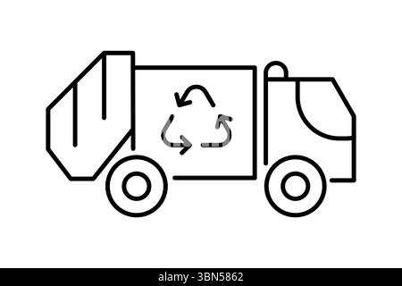 Liniensymbol für Müllwagen. Entsorgungsfahrzeug. Recycling-Lkw. Umweltschutz. Nachhaltigkeit, Abfallsammlung und Transport Vektor Stock Vektor