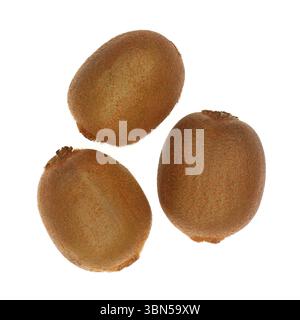 Drei Kiwi-Früchte isoliert auf weiß. Stockfoto
