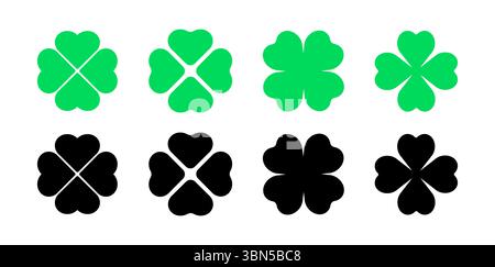Kleeblatt-Vektor-Shamrock-Symbol. St. Patrick Luck Klee gutes irisches grünes Herz flaches Kleeblatt isoliertes Symbol Stock Vektor