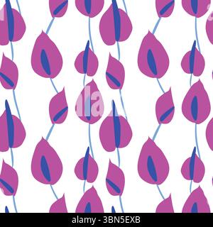 Anthurium Flowers Blumenmuster nahtlos handgezeichnet, weißer Hintergrund, Tapete, Textil Stock Vektor