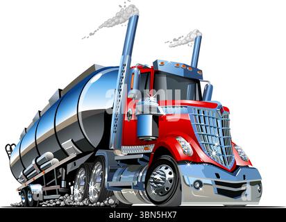 Cartoon Satteltanker LKW. Verfügbares EPS-10-Vektorformat, das durch Gruppen und Ebenen getrennt ist, mit Transparenzeffekten für eine Neufärben mit einem Klick Stock Vektor