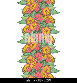 Streifenmuster mit Linienart kanarische Inseln Blumen Glockenblume. Nahtloser, vertikaler Rand mit Blumenmuster und handgezeichnetem Millefleur Stock Vektor