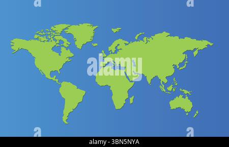 'Grüne Weltkarte auf blauem Hintergrund - Global Geography Vector Illustration' Stock Vektor