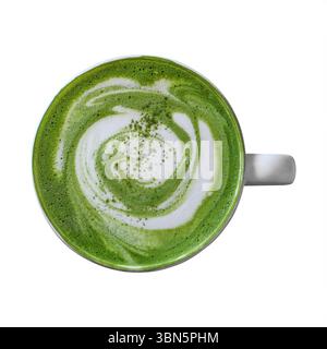 Eine Tasse heißer Matcha Latte isoliert auf weiß. Stockfoto