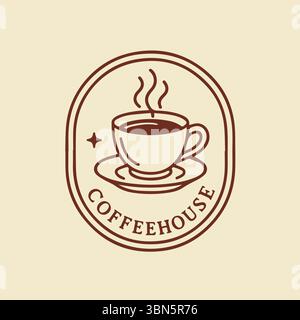 Warmes Kaffeehaus-Logo im Vintage-minimalistischen Stil Stock Vektor