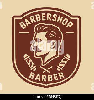Vintage Barber Shop Logo mit einem stilvollen Gentleman und traditionellem Stangendesign Stock Vektor