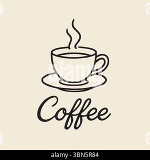 Klassische Strichgrafik für dampfende Kaffeetassen mit dekorativer Schriftschrift für Cafés Stock Vektor