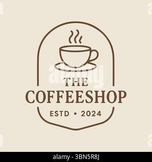 Elegantes Coffee Shop Logo Design mit Dampfbecher und Gründungsjahr 2024 Stock Vektor