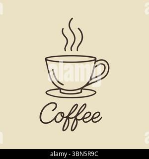 Klassische Strichgrafik für dampfende Kaffeetassen mit dekorativer Schriftschrift für Cafés Stock Vektor