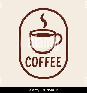 Logo für warme Kaffeetasse mit Symbol für dampfendes Heißgetränk und Kaffeetext Stock Vektor