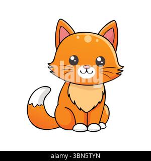 Cute Cartoon Cat – entzückender orangefarbener Charakter mit großen Augen Stock Vektor