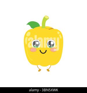 „Cute Cartoon Yellow Bell Pepper Character with Big Eyes and Happy Expression“ Stock Vektor