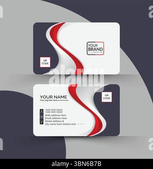 Premium und stilvolle Visitenkarte, Persona lIdentitätskarte, Firmenbesuchskarte mit roter Wellenform Vektorillustration Stock Vektor