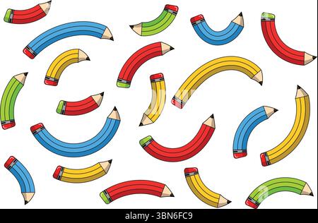 Bunte Geschwungene Bleistifte Abstrakter Verspielter Schulhintergrund Stock Vektor