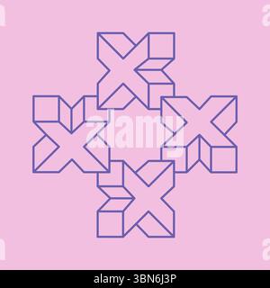 Unmögliche Formen. Heilige Geometrie. Optische Täuschung. Abstraktes ewiges geometrisches Objekt. Optische Kunst. Unmögliches Geometriesymbol auf rosafarbenem Hintergrund Stock Vektor
