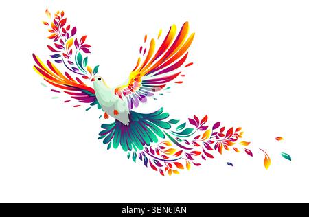 Der farbenfrohe Vogel des Friedens, die Taube. Handzeichnung. Nicht AI. Vektorabbildung Stock Vektor