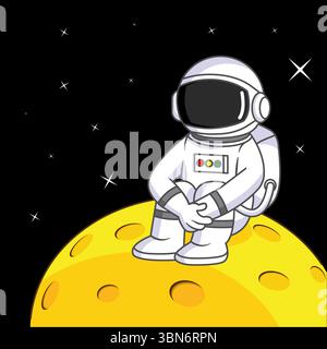 Niedlicher Astronaut, der auf dem Mond sitzt und die Sterne beobachtet Vektor Illustration Cartoon Design Stock Vektor