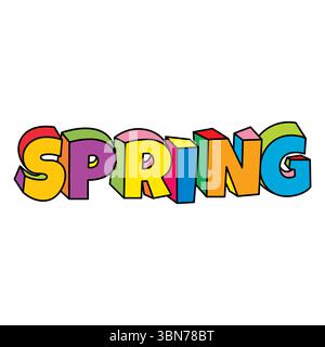 Bunte verspielte Frühling Zeichentrickfilm Text Design Vektor Stock Vektor