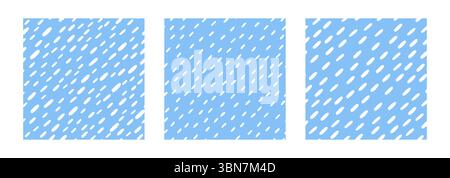 Einfaches Regenmuster. Diagonale gestrichelte Linien. Hintergrund der Regenzeit. Nahtloses Muster von weißen Wassertropfen oder Regentropfen. Satz der Vektorabbildung Stock Vektor