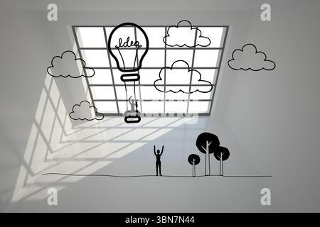Heißluftballon-Grafik auf grauem Hintergrund Stockfoto