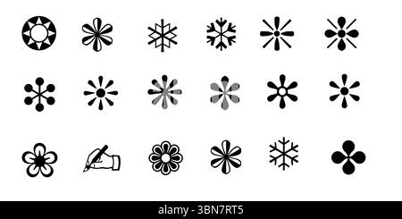 Symbolsatz „Blumen- Und Geometrische Abstrakte Formen“ – Schwarzweiß-Vektorgrafiken Stock Vektor