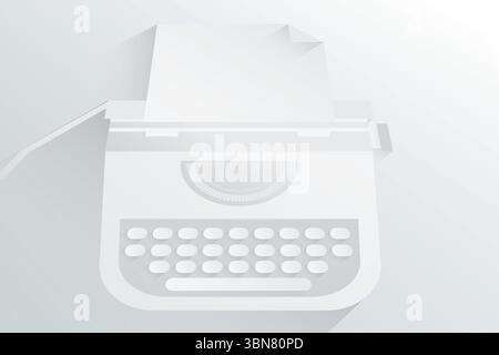 Die manuelle Schreibmaschine wird in einer einfachen Abbildung mit Papier, Plattenknopf und Farbverlauf dargestellt Stockfoto