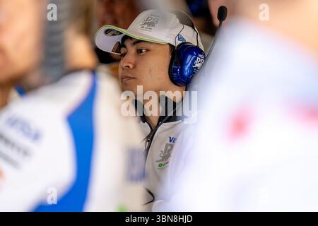 CIRCUIT GILLES VILLENEUVE, KANADA - 13. JUNI: Ayumu Iwasa, Reservefahrer für das Racing Bulls Team, während des Großen Preises von Kanada am Freitag, 13. Juni 2025 in Montreal, Kanada (Foto: Michael Potts/BSR Agency) Credit: BSR Agency/Alamy Live News Stockfoto