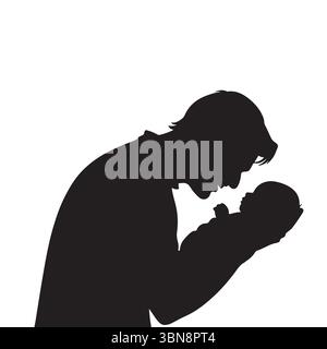 Vater hält Neugeborenes Baby Silhouette Vektorillustration auf weißem Hintergrund Stock Vektor