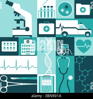 Professioneller medizinischer Service, Gesundheitswesen und medizinische Forschung geometrisches Muster Stock Vektor