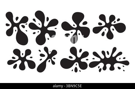 Sammlung schwarzer Tintenspritzer-Silhouetten in verschiedenen abstrakten Formen. Perfekt für Grunge-Designs, Comic-Effekte, Bewegungsgrafiken oder unordentliche Kreationen Stock Vektor