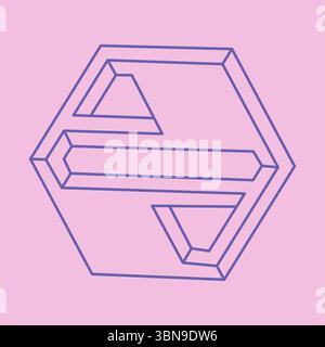 Optische Täuschung. Unmögliche Formen. Heilige Geometrie. Abstraktes ewiges geometrisches Objekt. Optisches Kunstmuster. Unmögliches Geometriesymbol auf rosa Stock Vektor