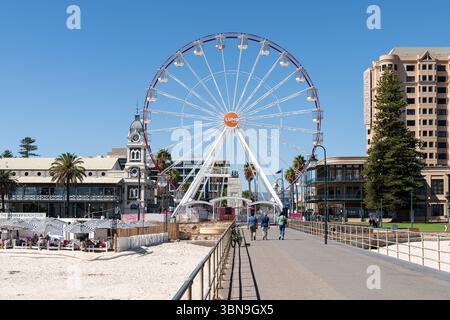 Riesenrad und Palmen am Moseley Square ab Gelnelg Jetty, Glenelg, Adelaide, South Australia, Australien Stockfoto